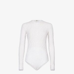 Fendi White Textured Long Sleeve Bodysuit